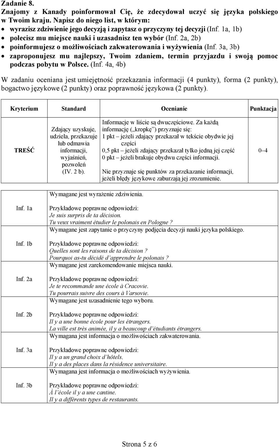 2a, 2b) poinformujesz o możliwościach zakwaterowania i wyżywienia (Inf.