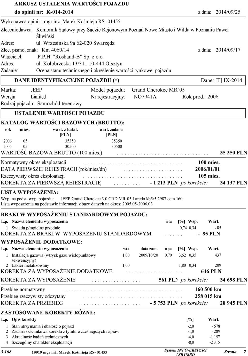 pismo, znak: Km 4060/14 z dnia: 2014/09/17 Właściciel: P.P.H. "Rosband-B" Sp. z o.o. Adres: ul.