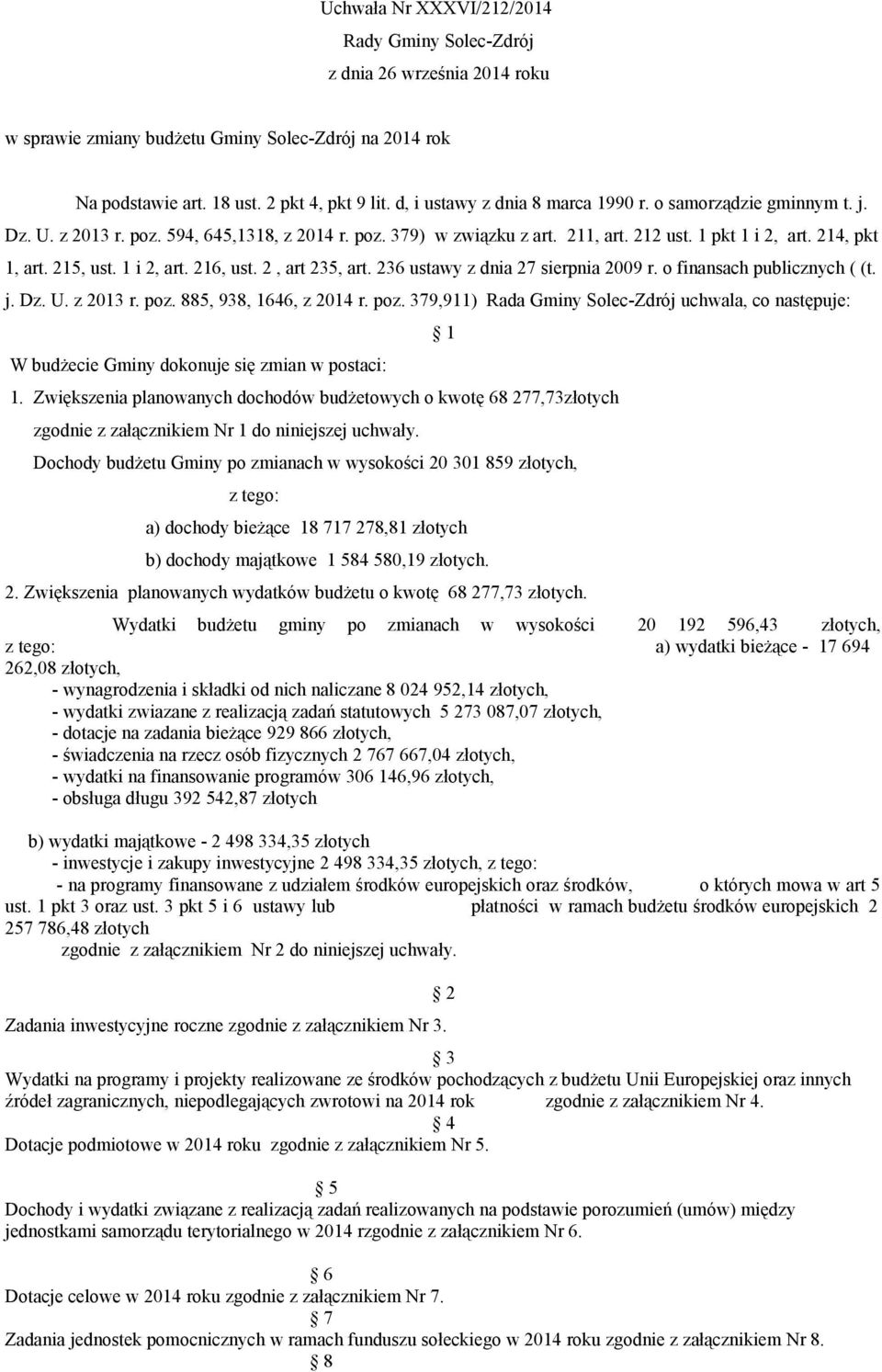 1 i 2, art. 216, ust. 2, art 235, art. 236 ustawy z dnia 27 sierpnia 2009 r. o finansach publicznych ( (t. j. Dz. U. z 2013 r. poz.