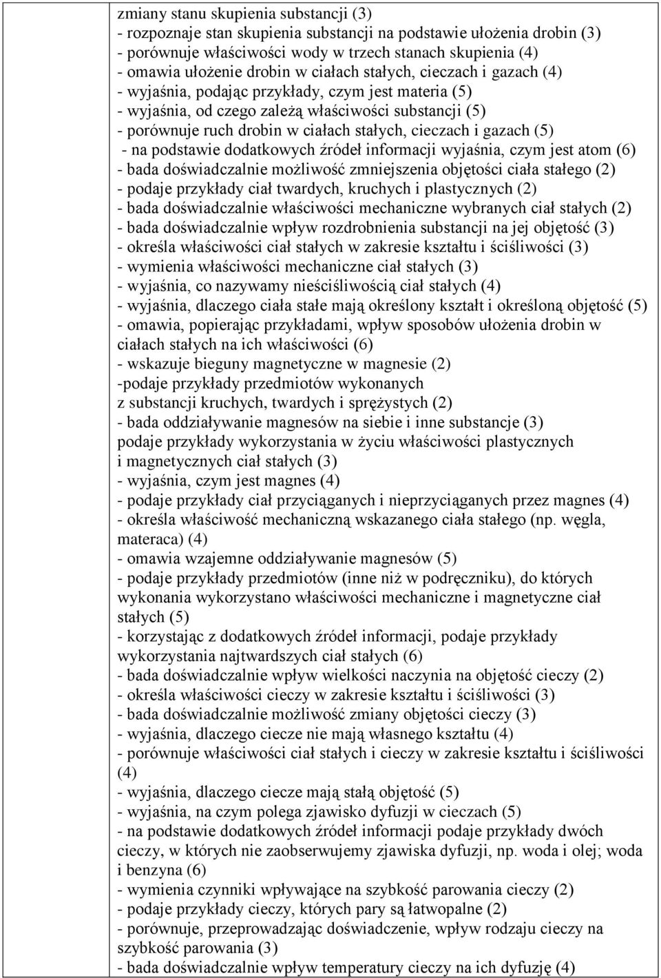 i gazach (5) - na podstawie dodatkowych źródeł informacji wyjaśnia, czym jest atom (6) - bada doświadczalnie możliwość zmniejszenia objętości ciała stałego (2) - podaje przykłady ciał twardych,