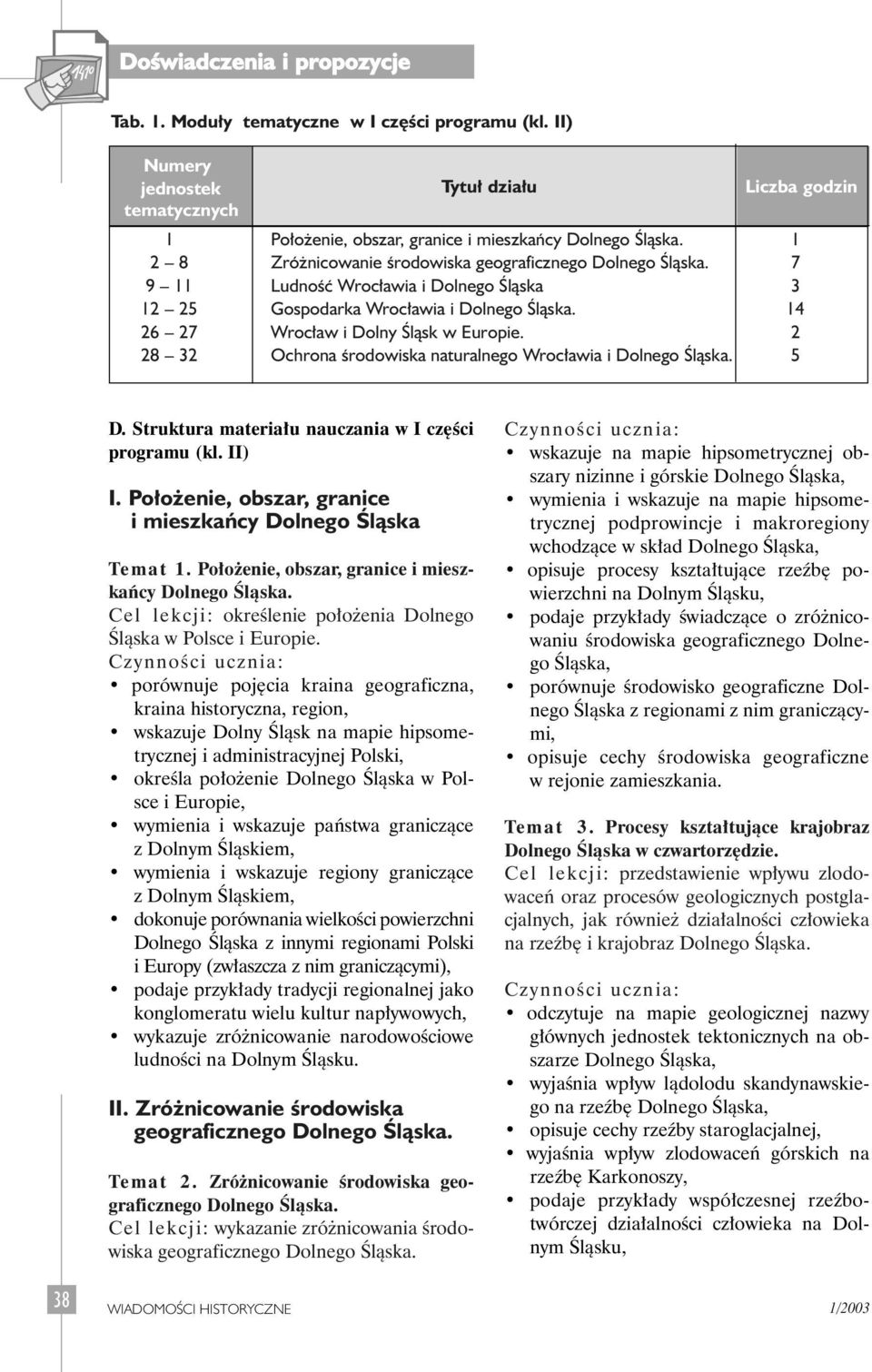 Gospodarka Wroc awia i 14 26 27 Wroc aw i Dolny Âlàsk w Europie. 2 28 32 Ochrona Êrodowiska naturalnego Wroc awia i 5 D. Struktura materia u nauczania w I cz Êci programu (kl. II) I.