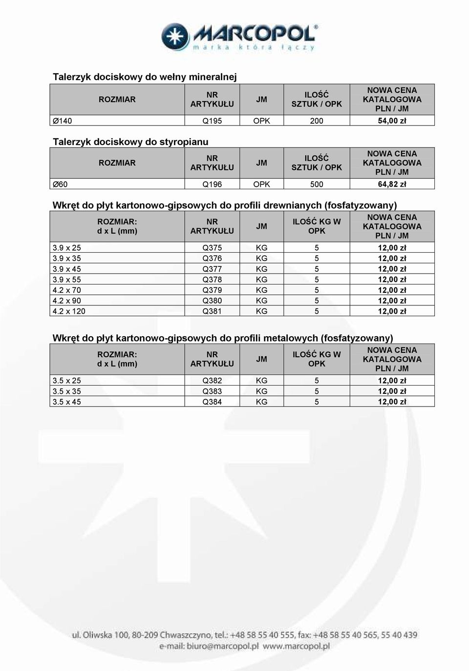 9 x 45 Q377 KG 5 12,00 zł 3.9 x 55 Q378 KG 5 12,00 zł 4.2 x 70 Q379 KG 5 12,00 zł 4.2 x 90 Q380 KG 5 12,00 zł 4.