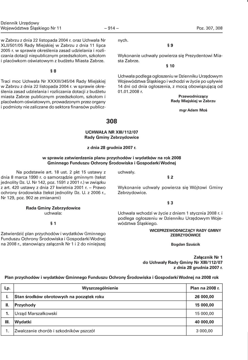 8 Traci moc Uchwała Nr XXXIII/345/04 Rady Miejskiej w Zabrzu z dnia 22 listopada 2004 r.