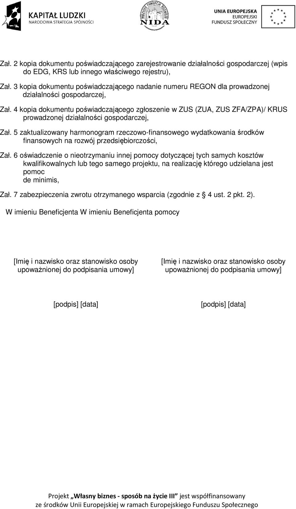 4 kopia dokumentu poświadczającego zgłoszenie w ZUS (ZUA, ZUS ZFA/ZPA)/ KRUS prowadzonej działalności gospodarczej, Zał.