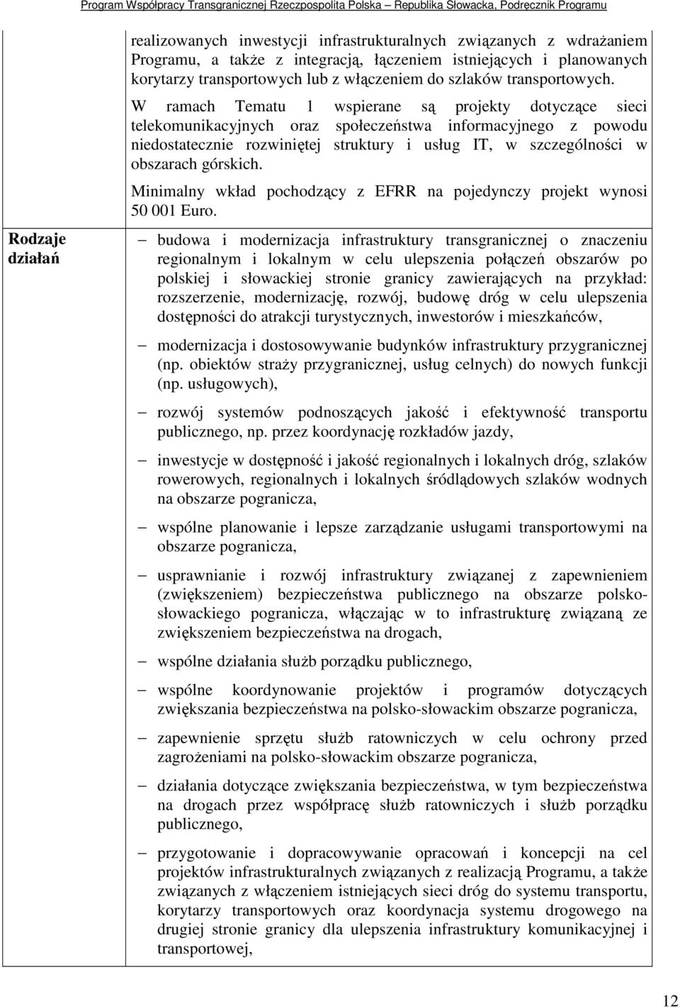 W ramach Tematu 1 wspierane są projekty dotyczące sieci telekomunikacyjnych oraz społeczeństwa informacyjnego z powodu niedostatecznie rozwiniętej struktury i usług IT, w szczególności w obszarach