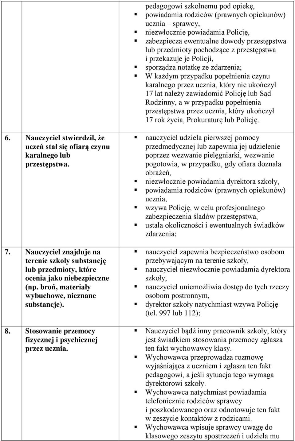 Rodzinny, a w przypadku popełnienia przestępstwa przez ucznia, który ukończył 17 rok życia, Prokuraturę lub Policję. 6.