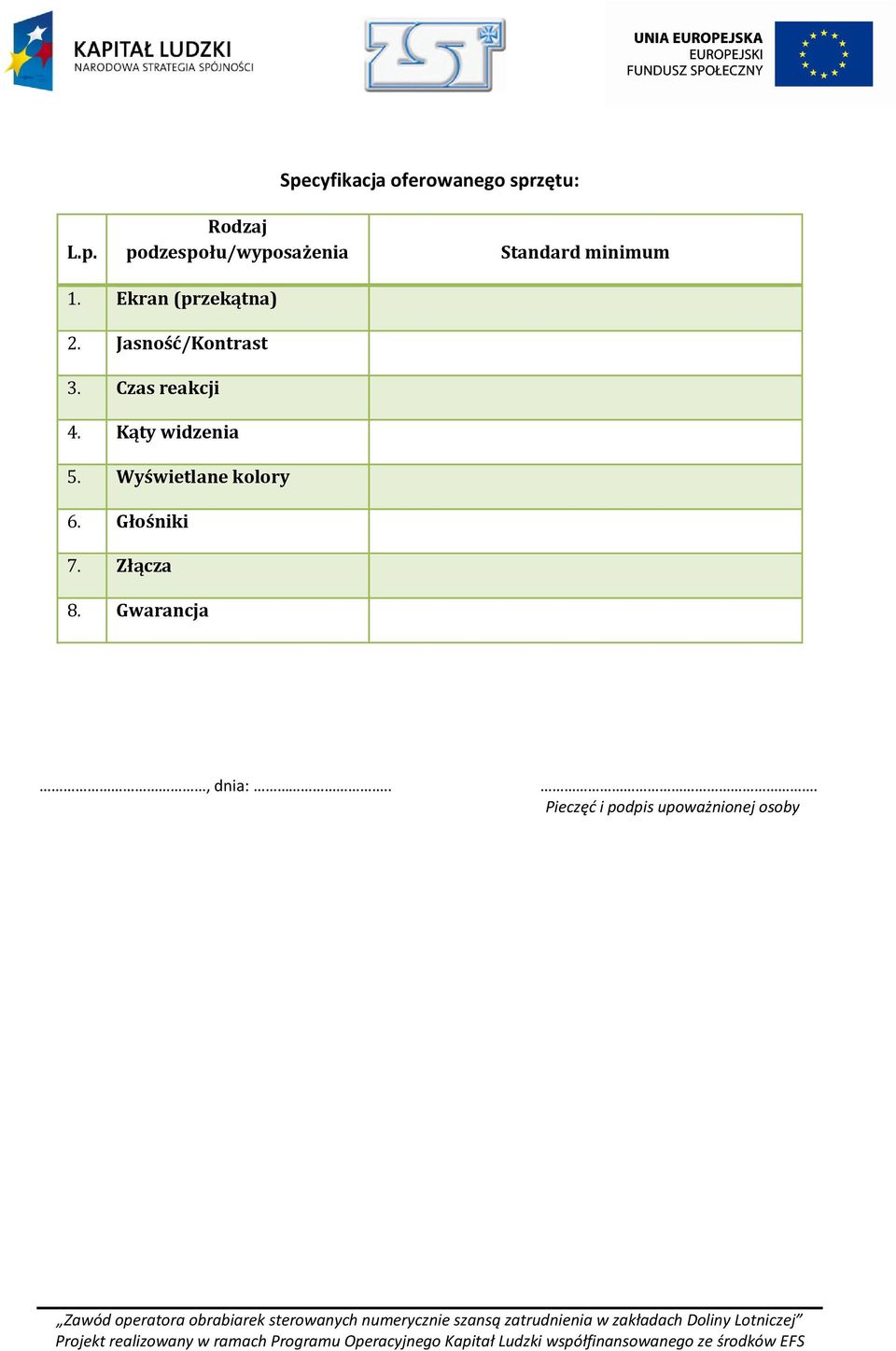 Kąty widzenia 5. Wyświetlane kolory 6. Głośniki 7. Złącza 8.