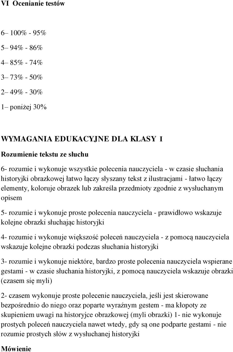 rozumie i wykonuje proste polecenia nauczyciela - prawidłowo wskazuje kolejne obrazki słuchając historyjki 4- rozumie i wykonuje większość poleceń nauczyciela - z pomocą nauczyciela wskazuje kolejne