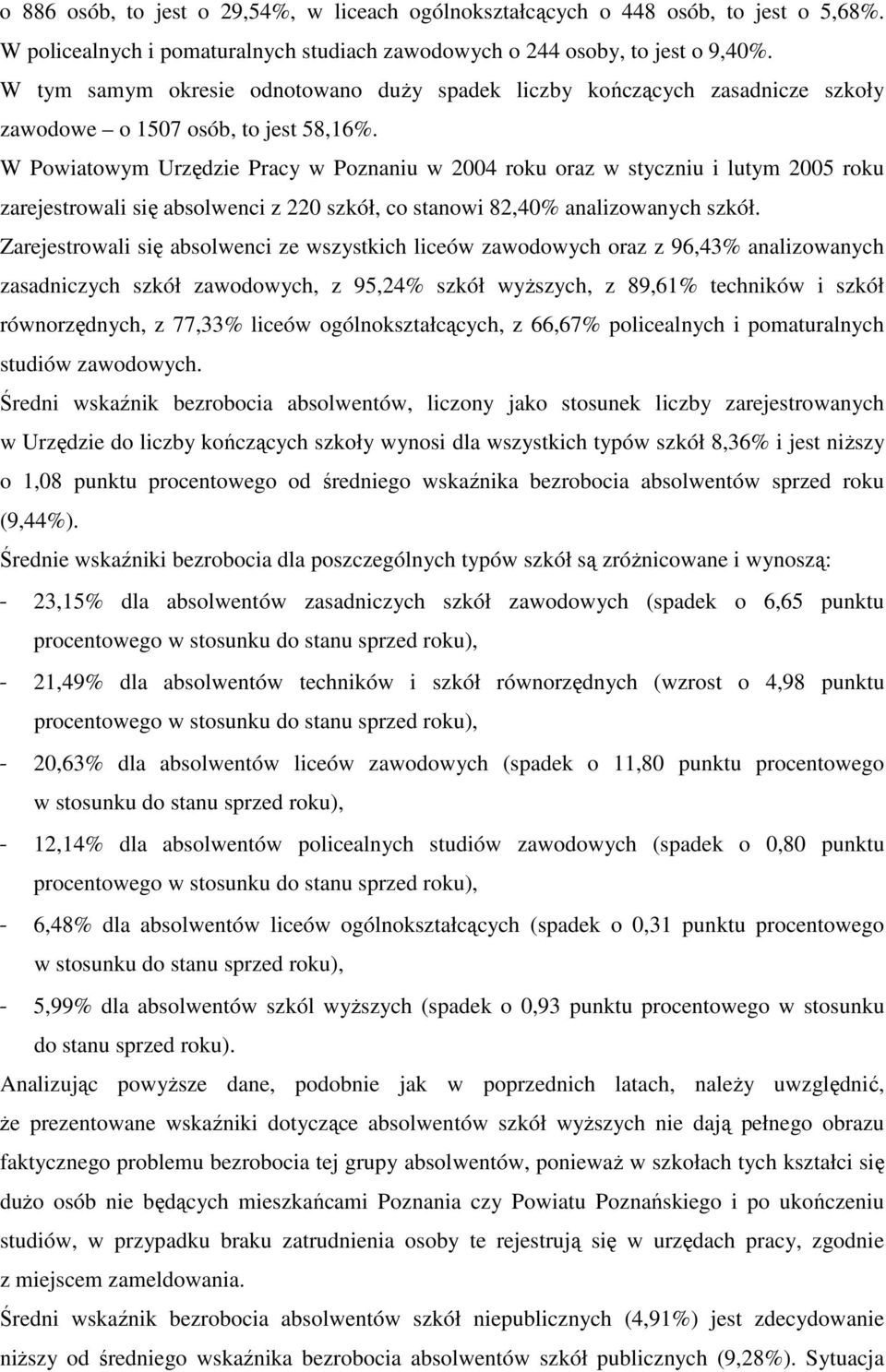 W Powiatowym Urzędzie Pracy w Poznaniu w 00 roku oraz w styczniu i lutym 00 roku zarejestrowali się absolwenci z 0 szkół, co stanowi 8,0% analizowanych szkół.