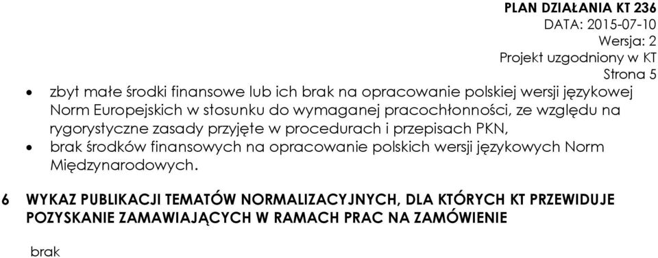 przepisach PKN, brak środków finansowych na opracowanie polskich wersji językowych Norm Międzynarodowych.