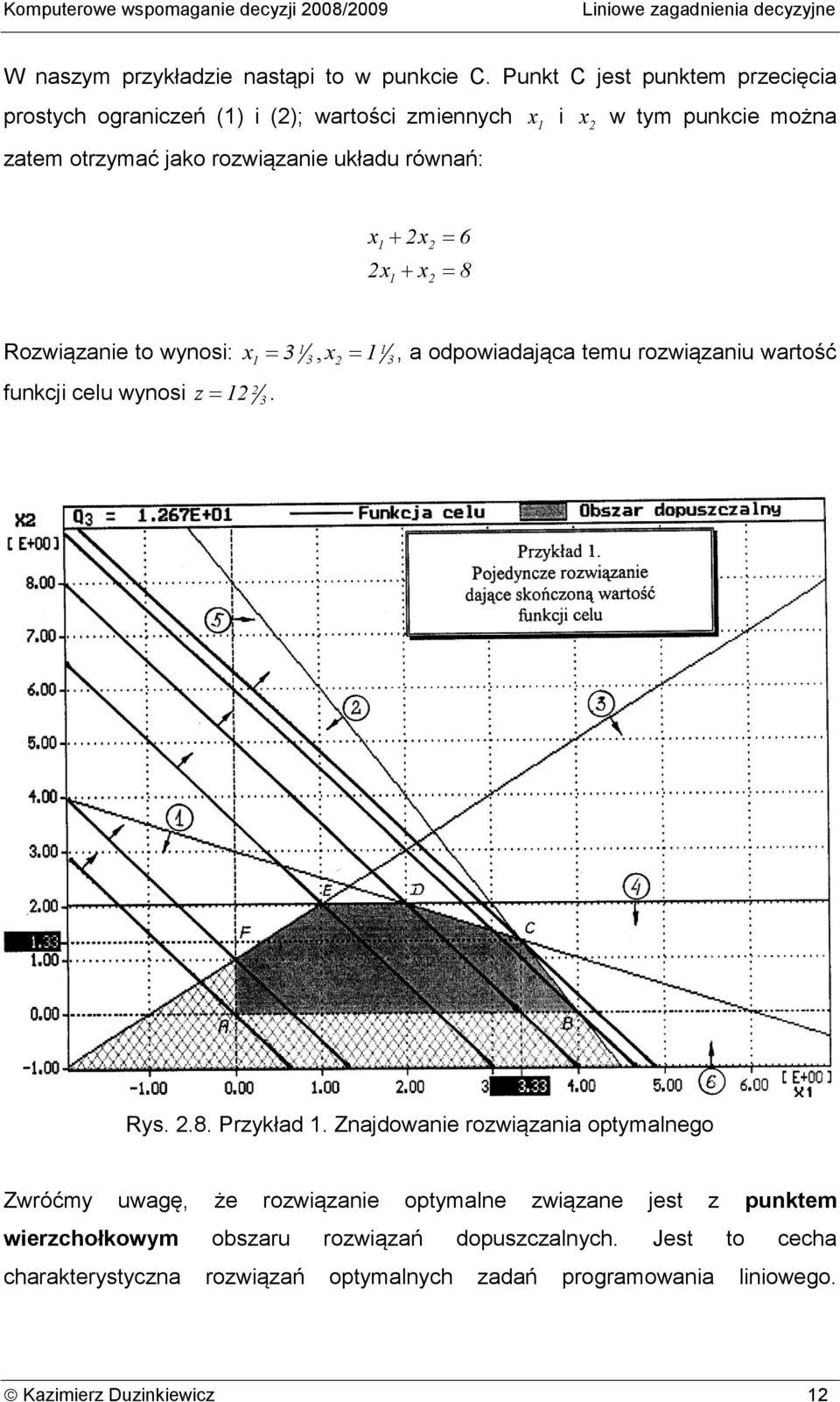 Rozwiąznie to wynosi: funkci celu wynosi z 3. 3,, odpowidąc temu rozwiązniu wrtość 3 3 Rys..8. Przykłd.