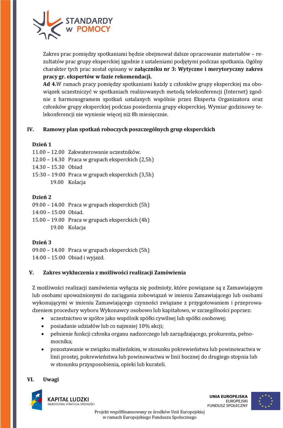 W ramach pracy pomiędzy spotkaniami każdy z członków grupy eksperckiej ma obowiązek uczestniczyć w spotkaniach realizowanych metodą telekonferencji (Internet) zgodnie z harmonogramem spotkań