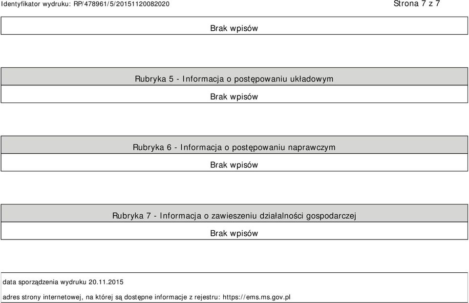 działalności gospodarczej data sporządzenia wydruku 20.11.