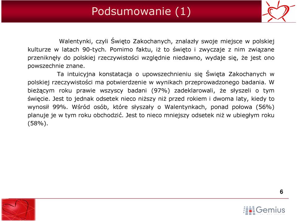 Ta intuicyjna konstatacja o upowszechnieniu się Święta Zakochanych w polskiej rzeczywistości ma potwierdzenie w wynikach przeprowadzonego badania.