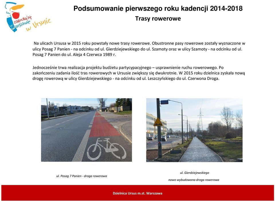 Jednocześnie trwa realizacja projektu budżetu partycypacyjnego usprawnienie ruchu rowerowego.