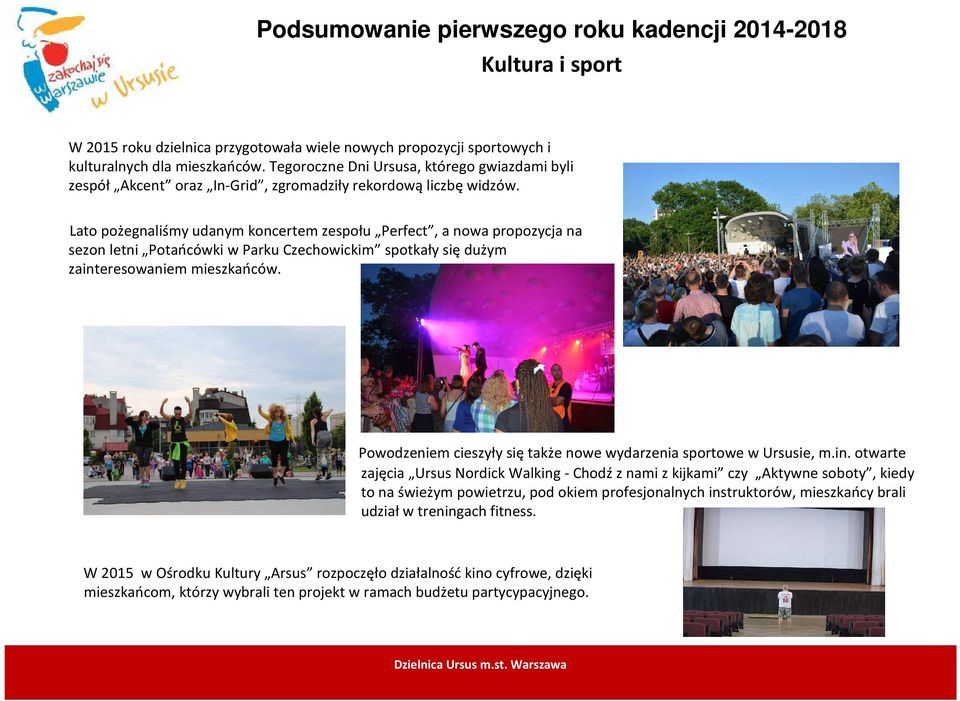 Lato pożegnaliśmy udanym koncertem zespołu Perfect, a nowa propozycja na sezon letni Potańcówki w Parku Czechowickim spotkały siędużym zainteresowaniem mieszkańców.