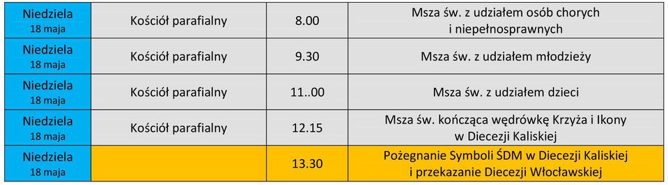 z udziałem dzieci Kościół parafialny 12.15 13.30 Msza św.