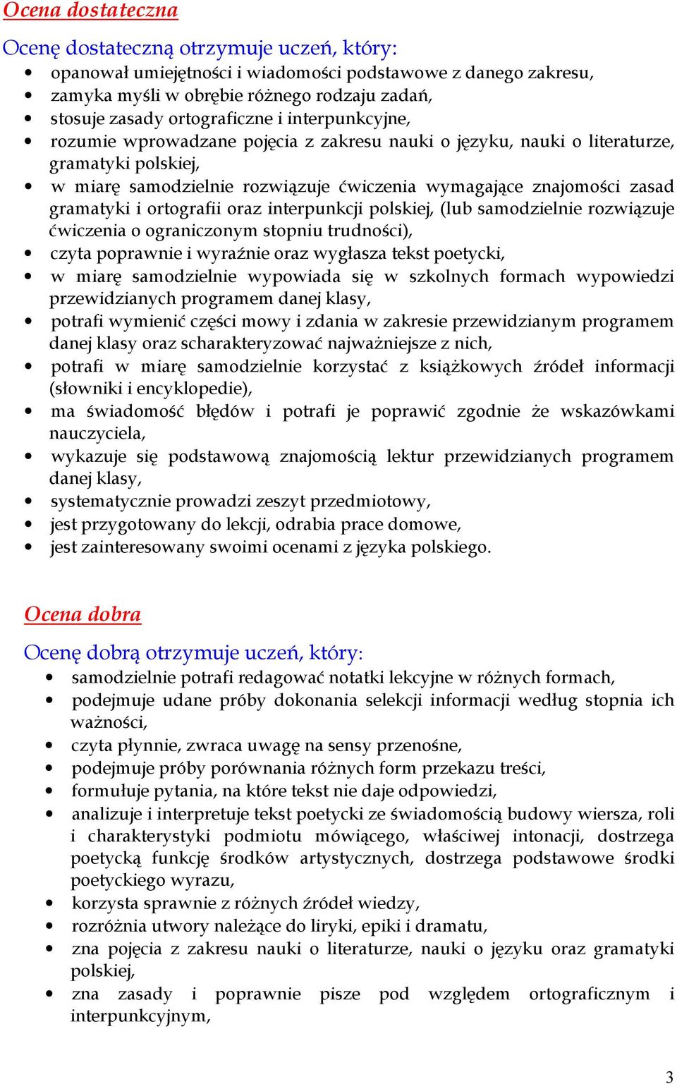 ortografii oraz interpunkcji polskiej, (lub samodzielnie rozwiązuje ćwiczenia o ograniczonym stopniu trudności), czyta poprawnie i wyraźnie oraz wygłasza tekst poetycki, w miarę samodzielnie