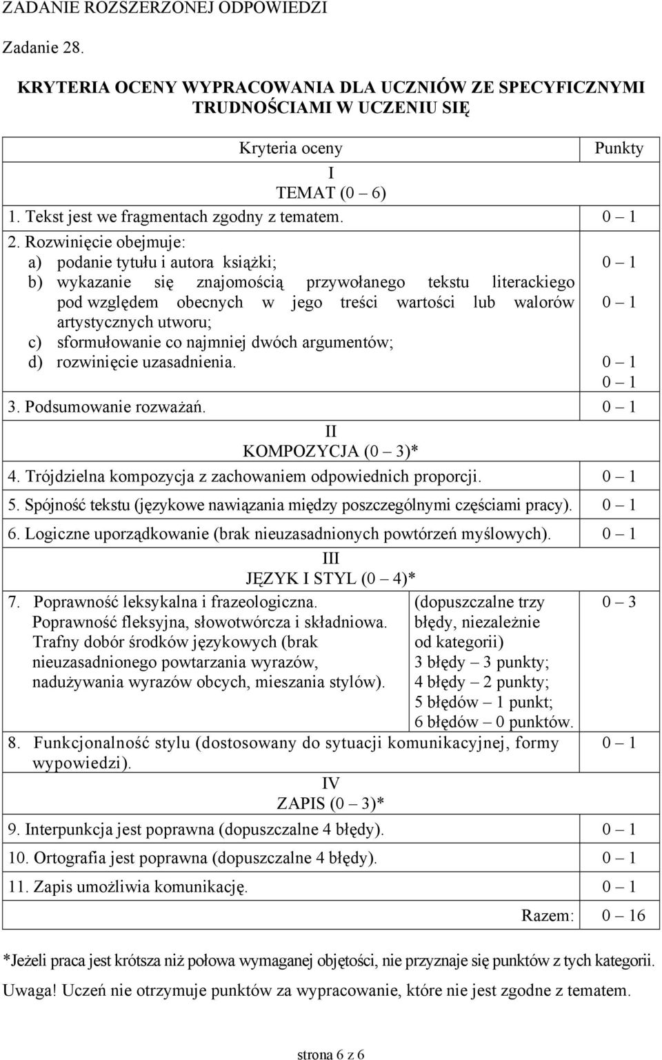 Rozwinięcie obejmuje: a) podanie tytułu i autora książki; b) wykazanie się znajomością przywołanego tekstu literackiego pod względem obecnych w jego treści wartości lub walorów artystycznych utworu;