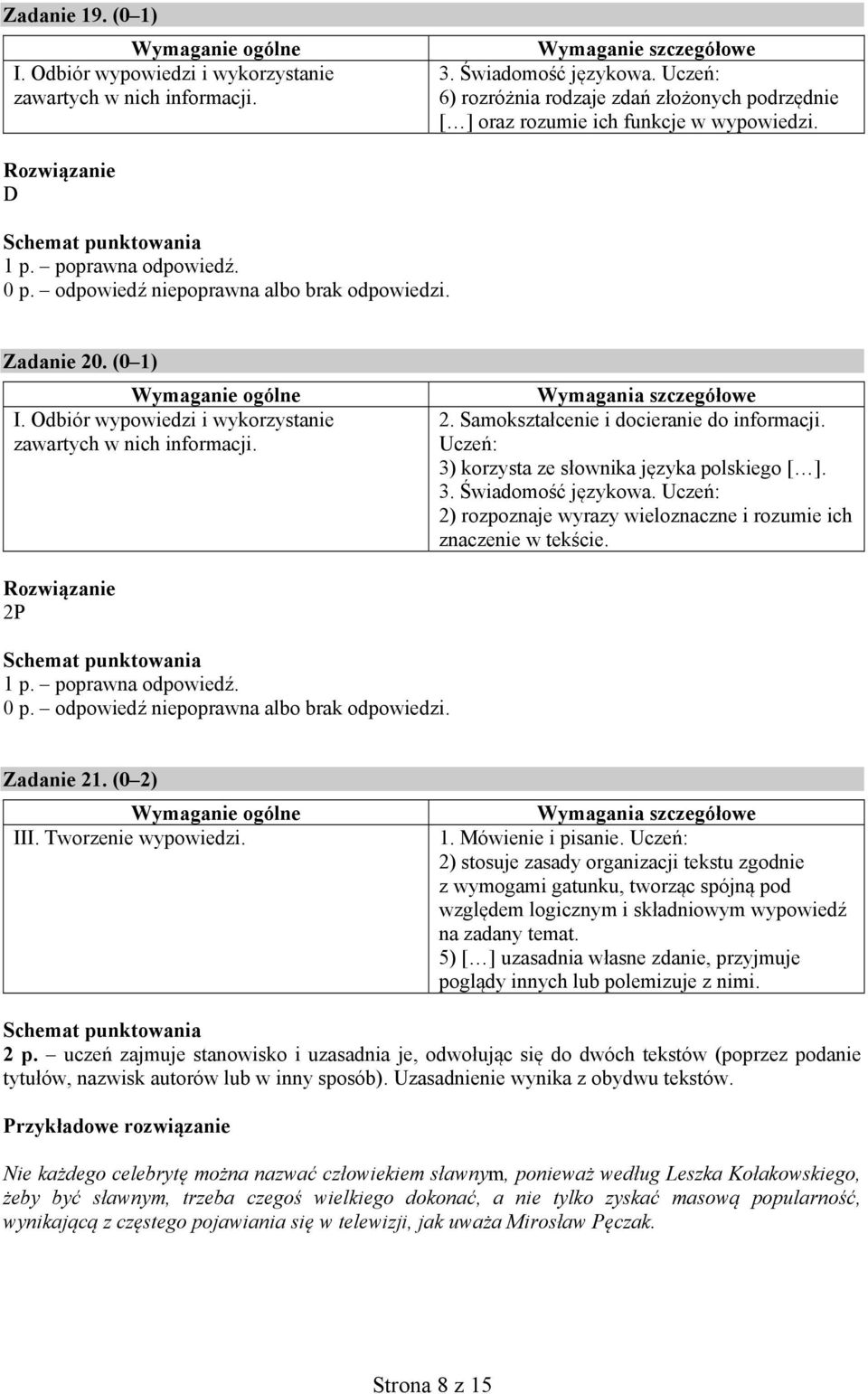 Wymagania szczegółowe 2. Samokształcenie i docieranie do informacji. Uczeń: 3) korzysta ze słownika języka polskiego [ ]. 3. Świadomość językowa.