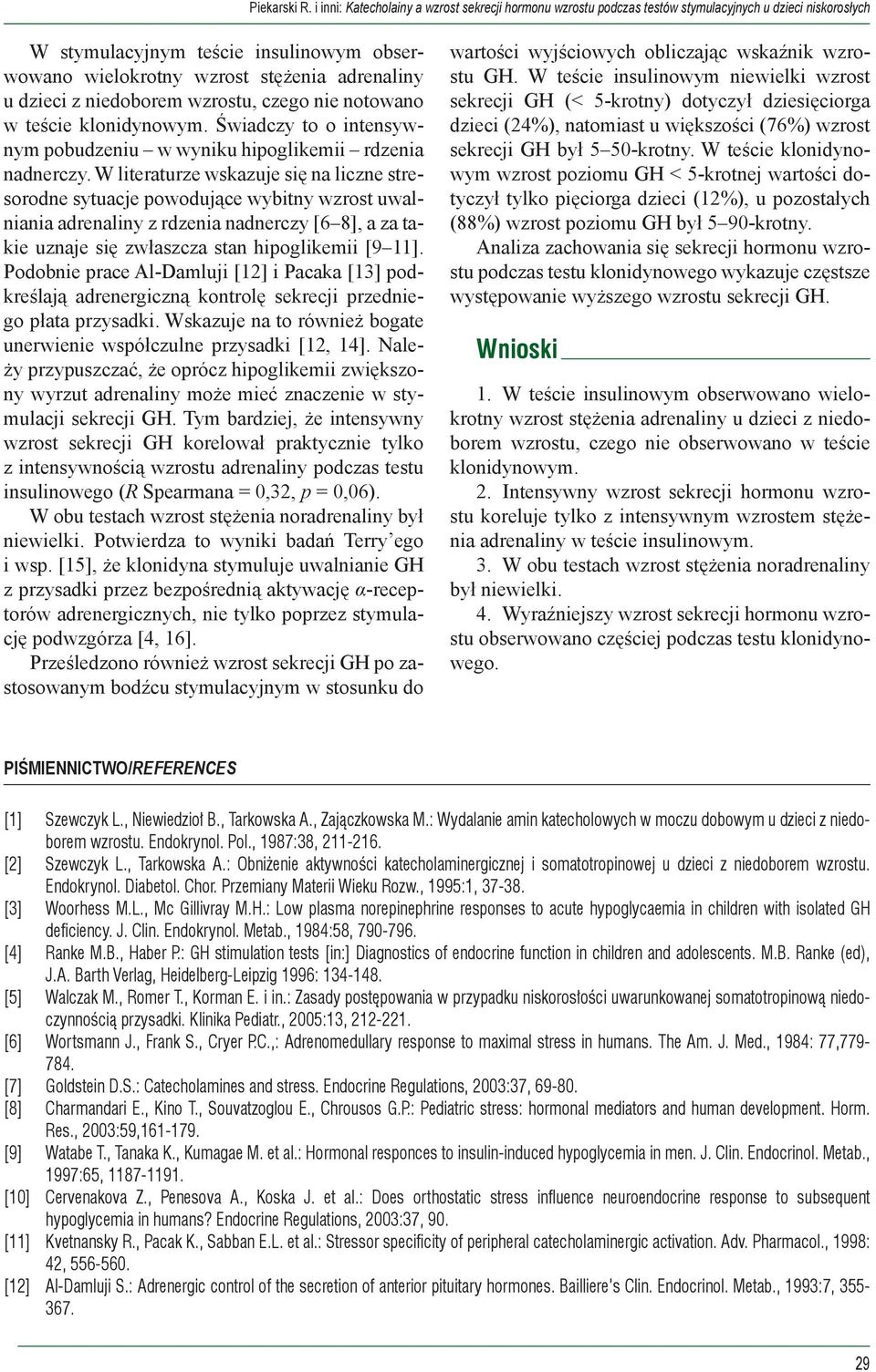 dzieci z niedoborem wzrostu, czego nie notowano w teście klonidynowym. Świadczy to o intensywnym pobudzeniu w wyniku hipoglikemii rdzenia nadnerczy.