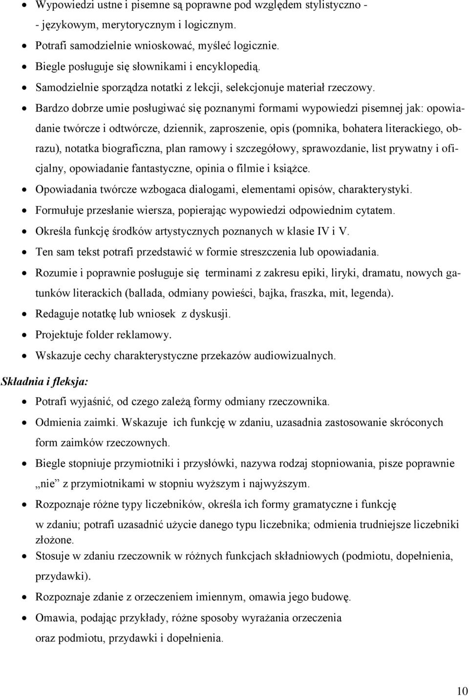 Bardzo dobrze umie posługiwać się poznanymi formami wypowiedzi pisemnej jak: opowiadanie twórcze i odtwórcze, dziennik, zaproszenie, opis (pomnika, bohatera literackiego, obrazu), notatka