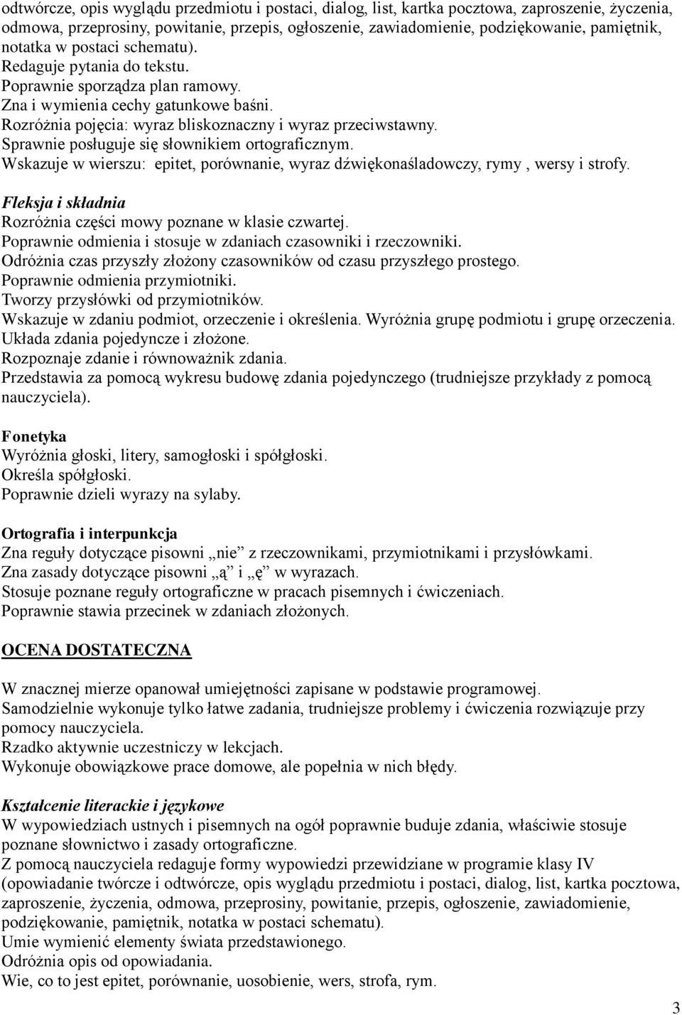 Sprawnie posługuje się słownikiem ortograficznym. Wskazuje w wierszu: epitet, porównanie, wyraz dźwiękonaśladowczy, rymy, wersy i strofy.