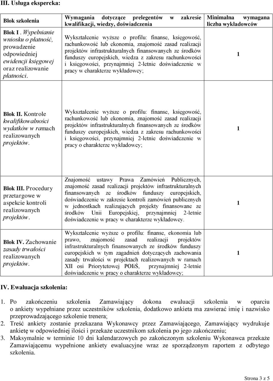 infrastrukturalnych finansowanych ze środków funduszy europejskich, wiedza z zakresu rachunkowości i księgowości, przynajmniej 2-letnie doświadczenie w pracy w charakterze wykładowcy; Minimalna