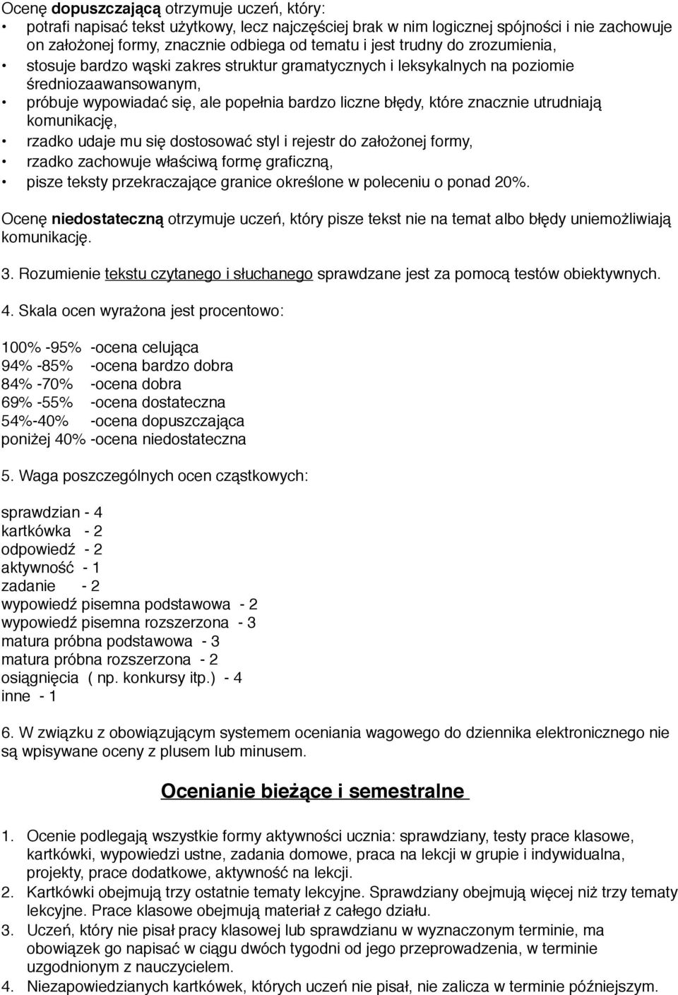 rzadko udaje mu się dostosować styl i rejestr do założonej formy, rzadko zachowuje właściwą formę graficzną, pisze teksty przekraczające granice określone w poleceniu o ponad 20%.