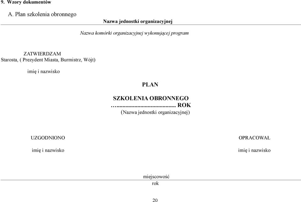 wykonującej program ZATWIERDZAM Starosta, ( Prezydent Miasta, Burmistrz, Wójt) imię