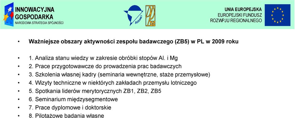 Szkolenia własnej kadry (seminaria wewnętrzne, staże przemysłowe) 4.