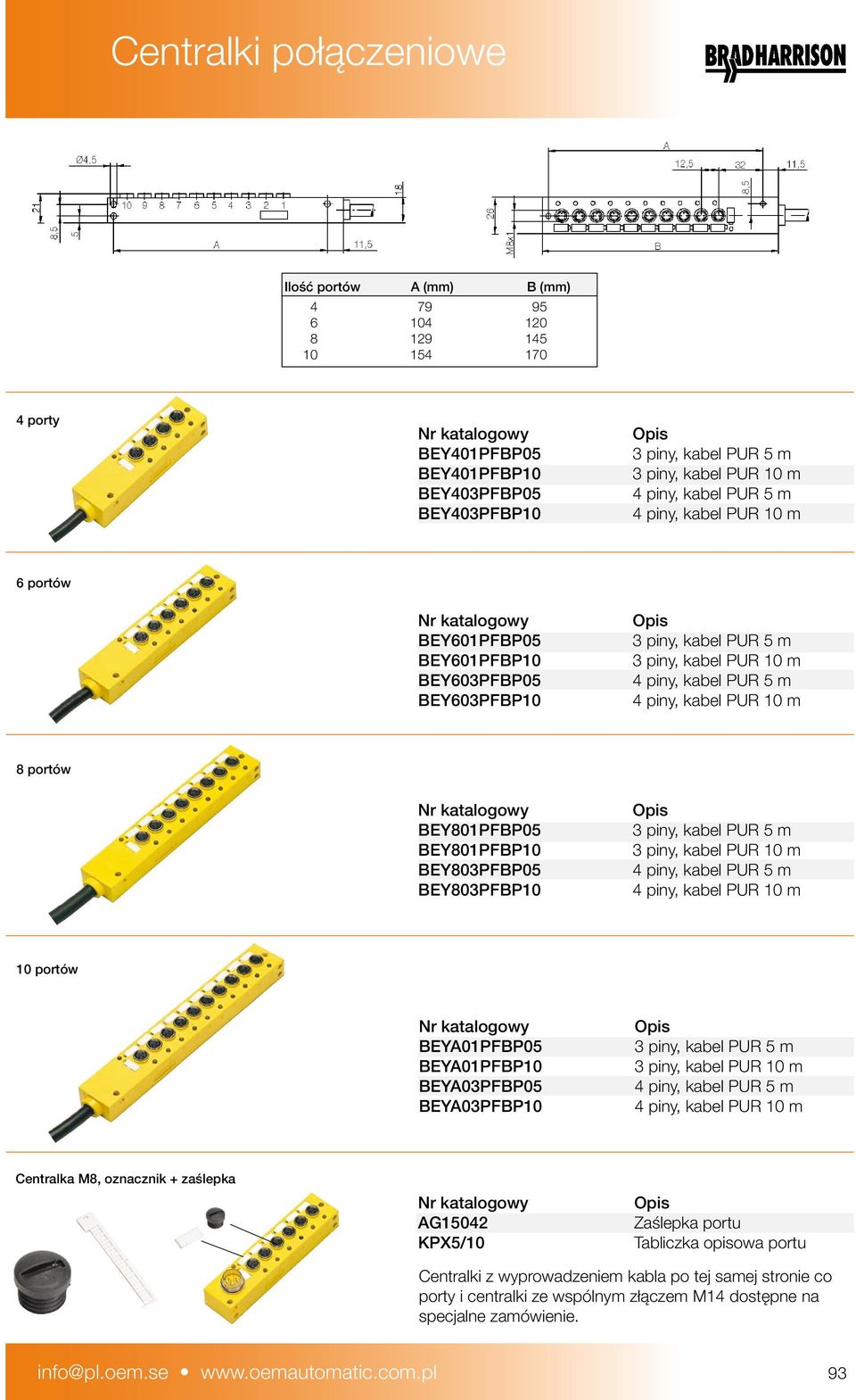 portów BEY801PFBP05 BEY801PFBP10 BEY803PFBP05 BEY803PFBP10 3 piny, kabel PUR 5 m 3 piny, kabel PUR 10 m 4 piny, kabel PUR 5 m 4 piny, kabel PUR 10 m 10 portów BEYA01PFBP05 BEYA01PFBP10 BEYA03PFBP05