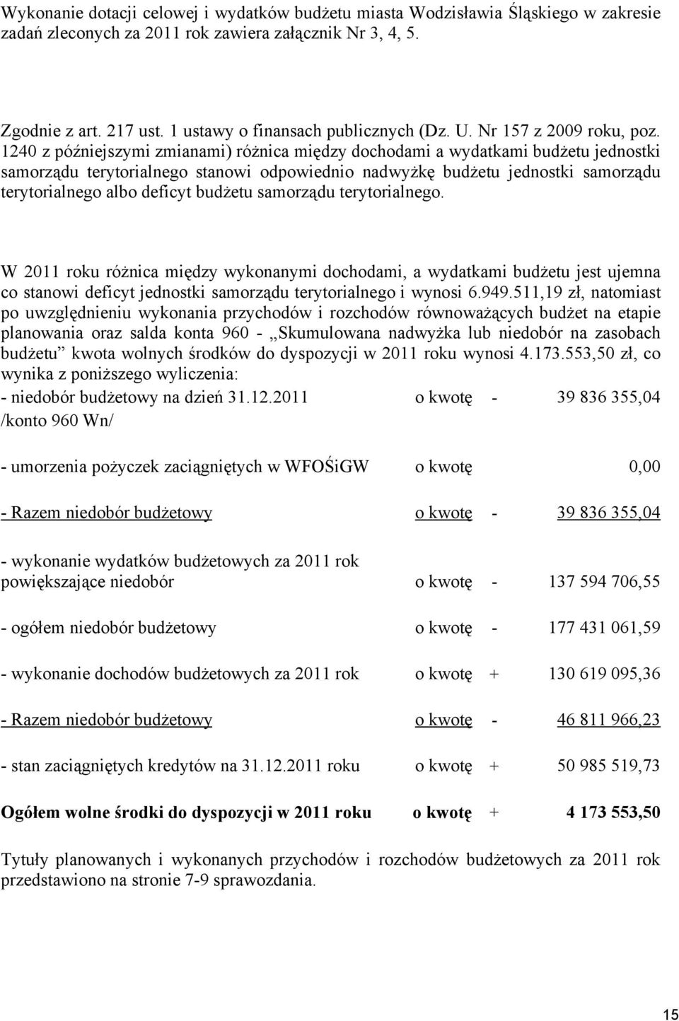 1240 z późniejszymi zmianami) różnica między dochodami a wydatkami budżetu jednostki samorządu terytorialnego stanowi odpowiednio nadwyżkę budżetu jednostki samorządu terytorialnego albo deficyt