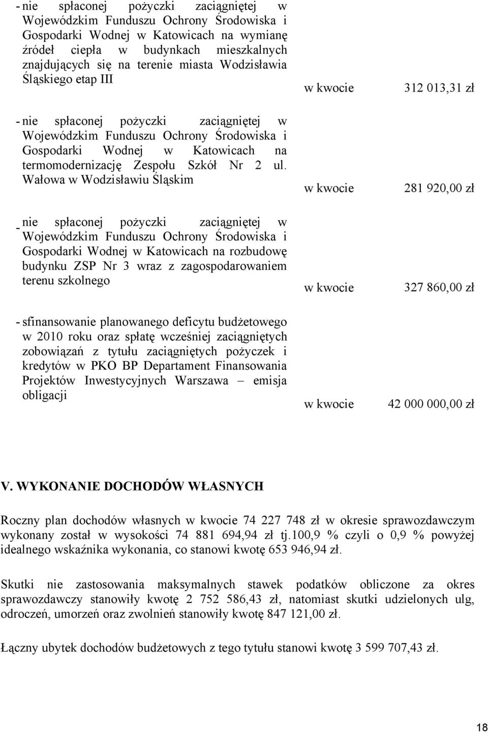Wałowa w Wodzisławiu Śląskim - nie spłaconej pożyczki zaciągniętej w Wojewódzkim Funduszu Ochrony Środowiska i Gospodarki Wodnej w Katowicach na rozbudowę budynku ZSP Nr 3 wraz z zagospodarowaniem