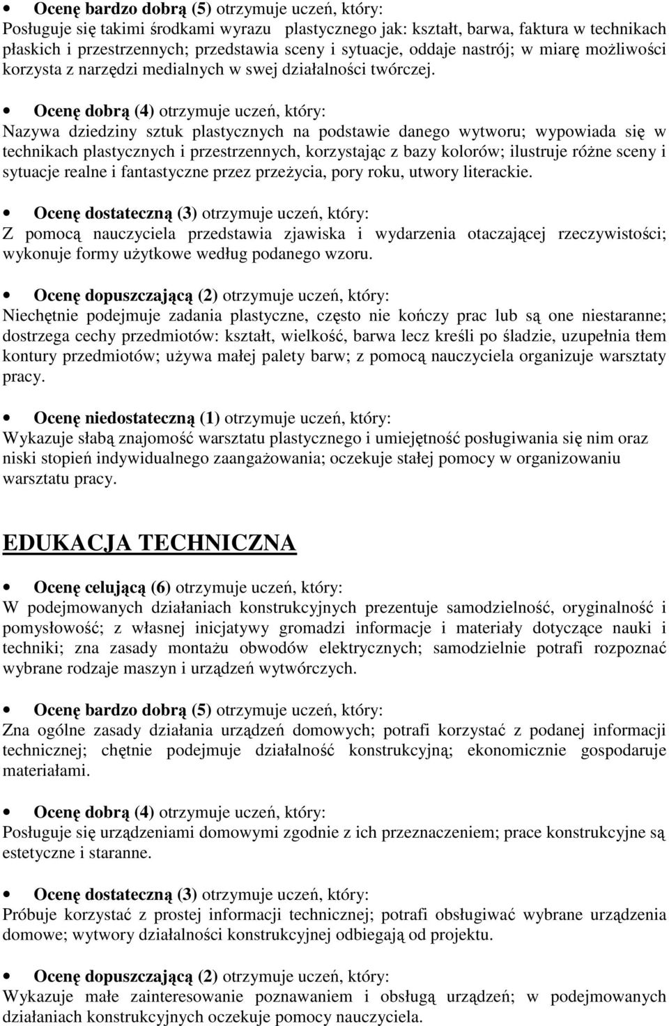 Nazywa dziedziny sztuk plastycznych na podstawie danego wytworu; wypowiada się w technikach plastycznych i przestrzennych, korzystając z bazy kolorów; ilustruje różne sceny i sytuacje realne i