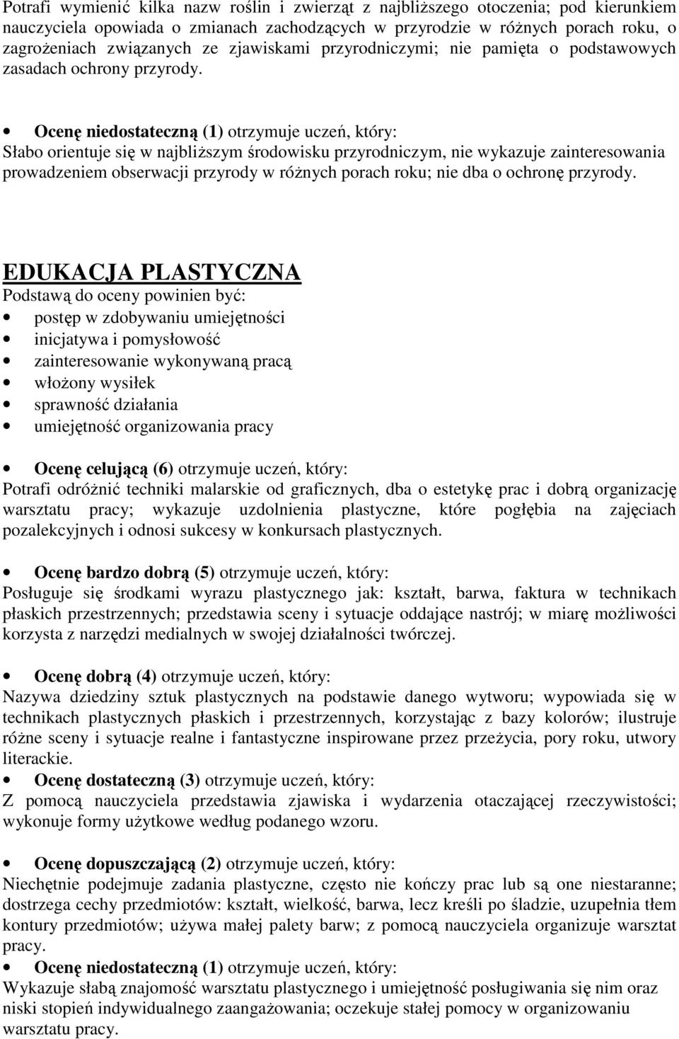 Słabo orientuje się w najbliższym środowisku przyrodniczym, nie wykazuje zainteresowania prowadzeniem obserwacji przyrody w różnych porach roku; nie dba o ochronę przyrody.