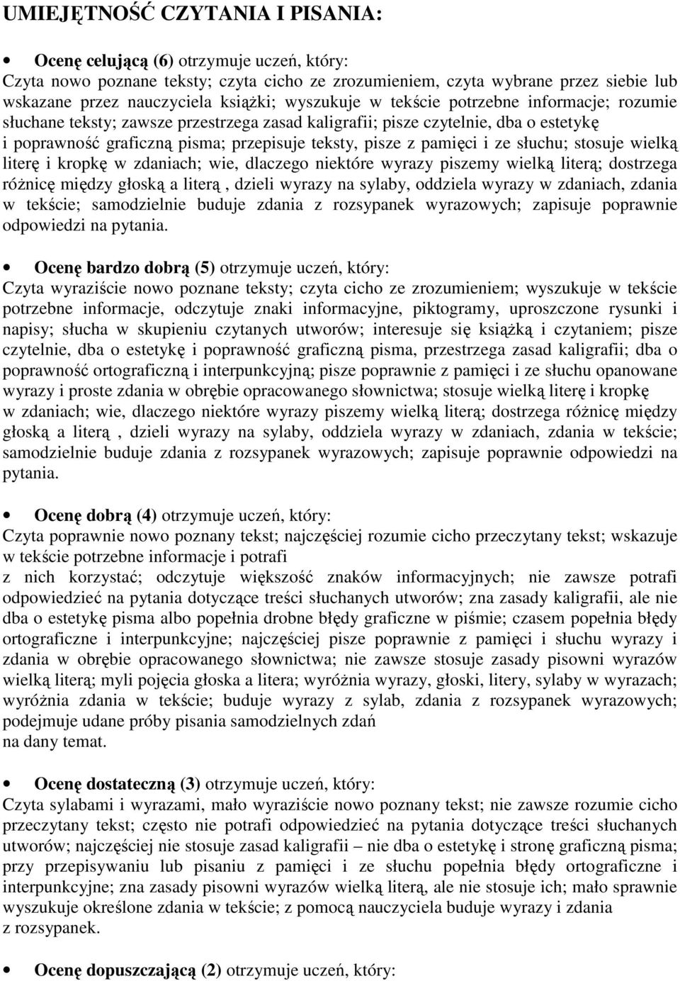 kropkę w zdaniach; wie, dlaczego niektóre wyrazy piszemy wielką literą; dostrzega różnicę między głoską a literą, dzieli wyrazy na sylaby, oddziela wyrazy w zdaniach, zdania w tekście; samodzielnie