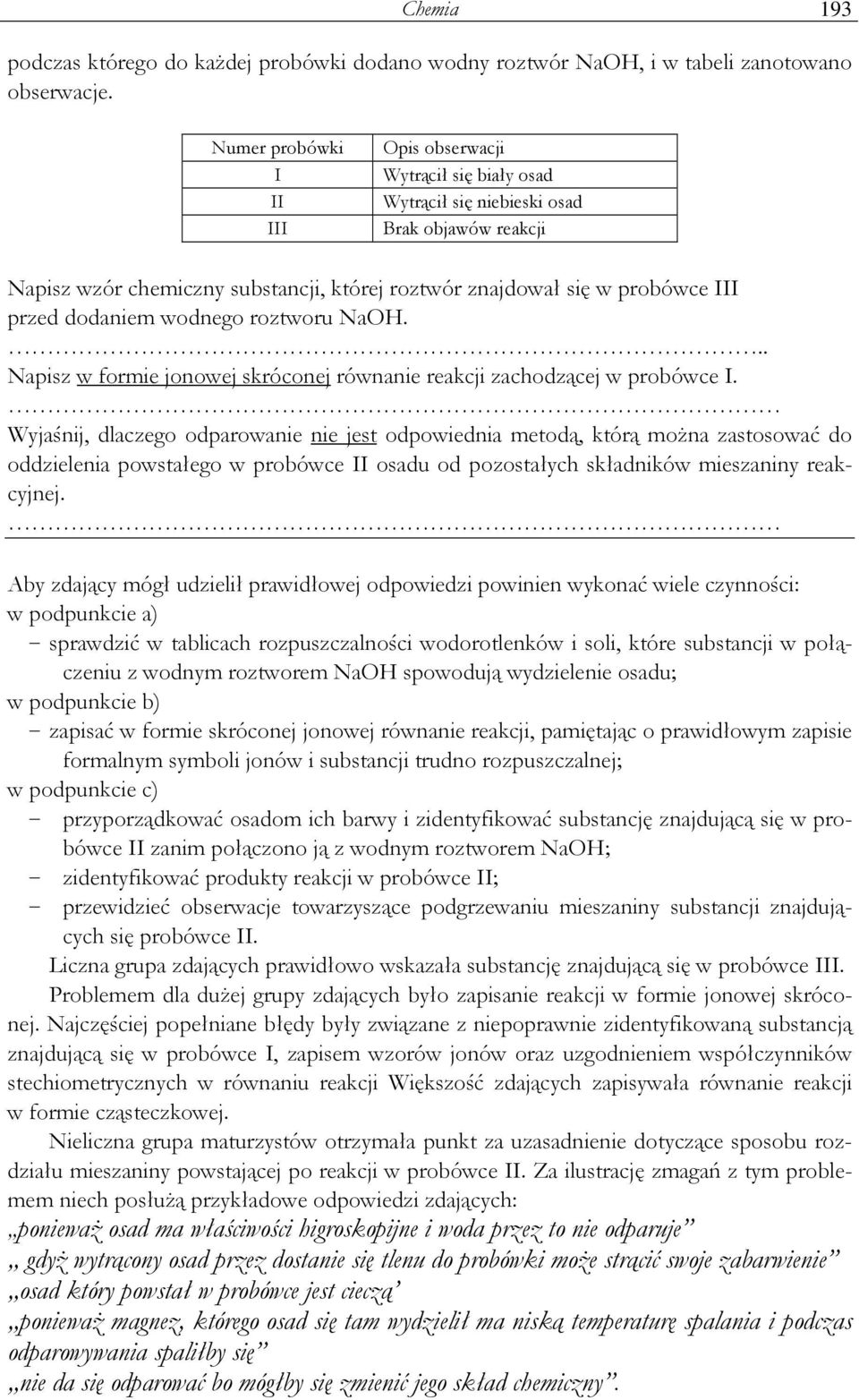 dodaniem wodnego roztworu NaOH... Napisz w formie jonowej skróconej równanie reakcji zachodzącej w probówce I.