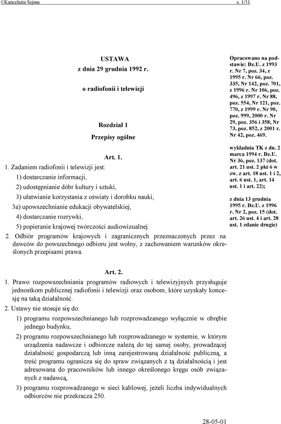 92 r. o radiofonii i telewizji Rozdział 1 