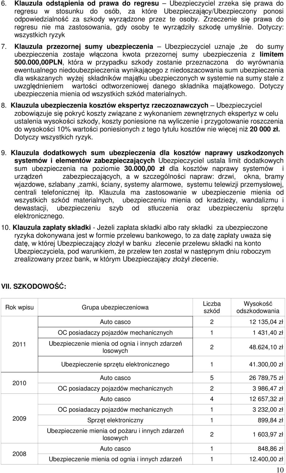 Klauzula przezornej sumy ubezpieczenia Ubezpieczyciel uznaje,że do sumy ubezpieczenia zostaje włączona kwota przezornej sumy ubezpieczenia z limitem 500.