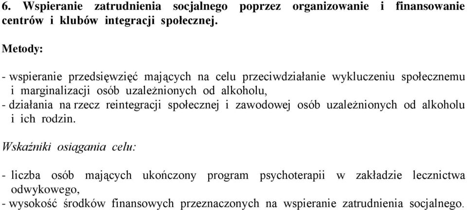 alkoholu, - działania na rzecz reintegracji społecznej i zawodowej osób uzależnionych od alkoholu i ich rodzin.