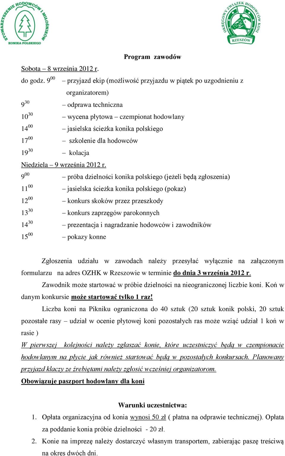 szkolenie dla hodowców 19 30 kolacja Niedziela 9 września 2012 r.