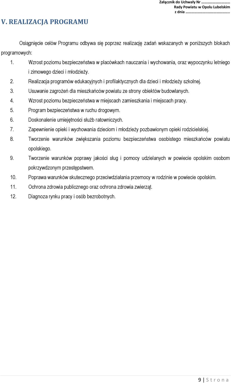 Realizacja programów edukacyjnych i profilaktycznych dla dzieci i młodzieży szkolnej. 3. Usuwanie zagrożeń dla mieszkańców powiatu ze strony obiektów budowlanych. 4.