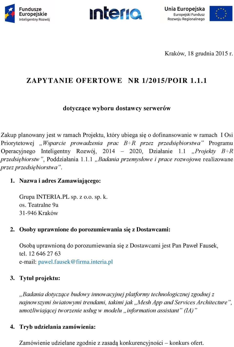 r. ZAPYTANIE OFERTOWE NR 1/