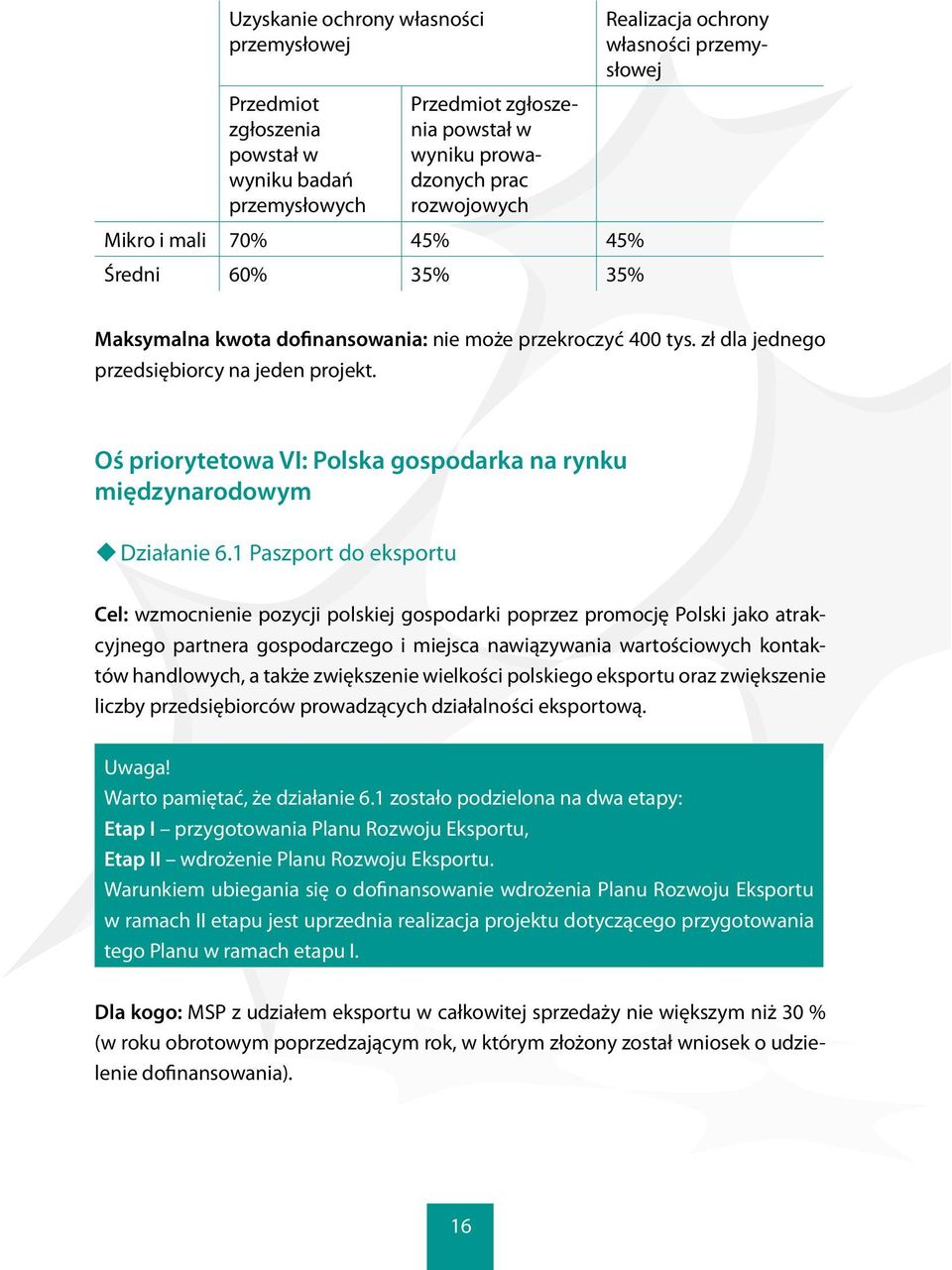 Oś priorytetowa VI: Polska gospodarka na rynku międzynarodowym Działanie 6.