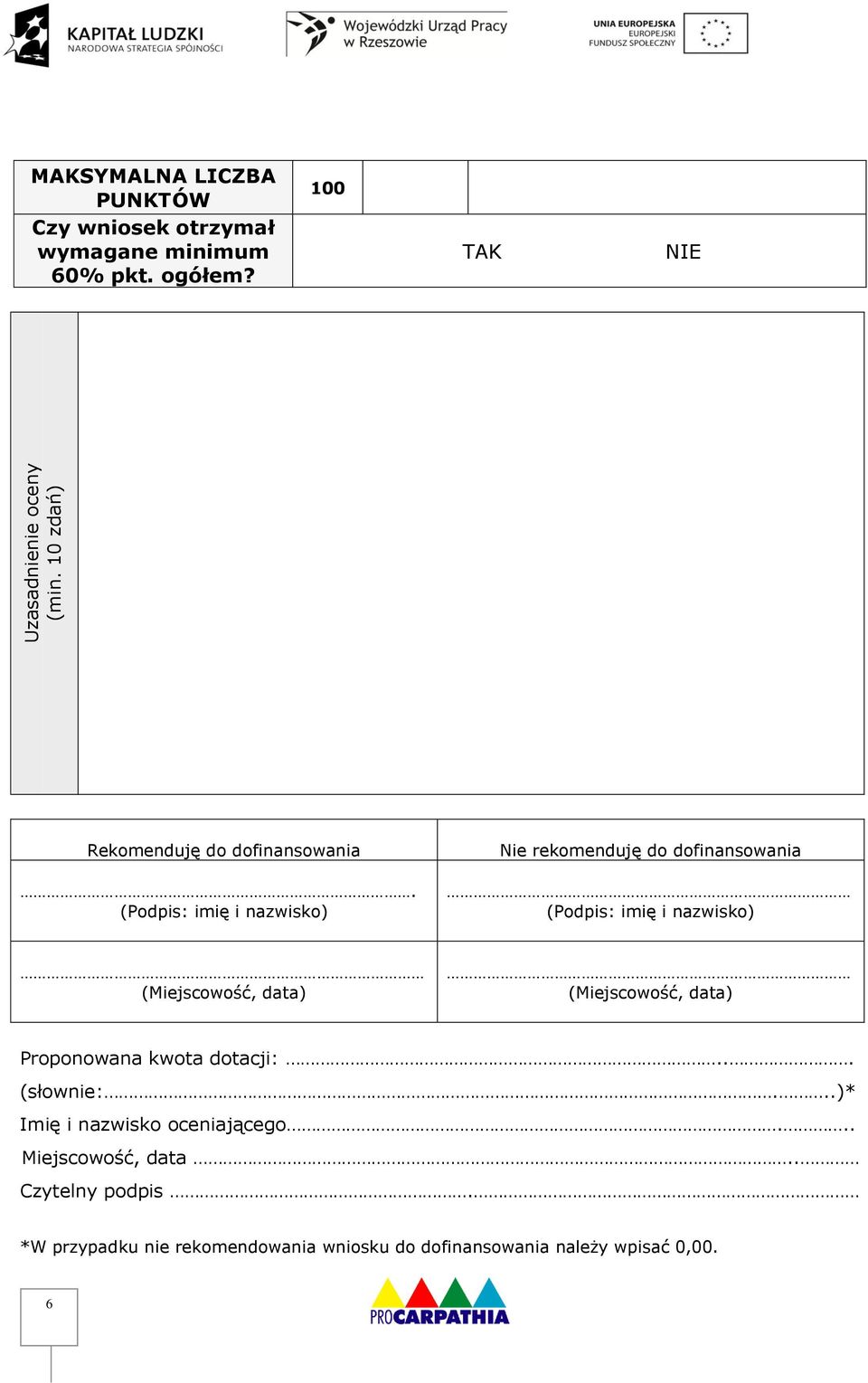 (Podpis: imię i nazwisko) Nie rekomenduję do dofinansowania (Podpis: imię i nazwisko) (Miejscowość, data) (Miejscowość,