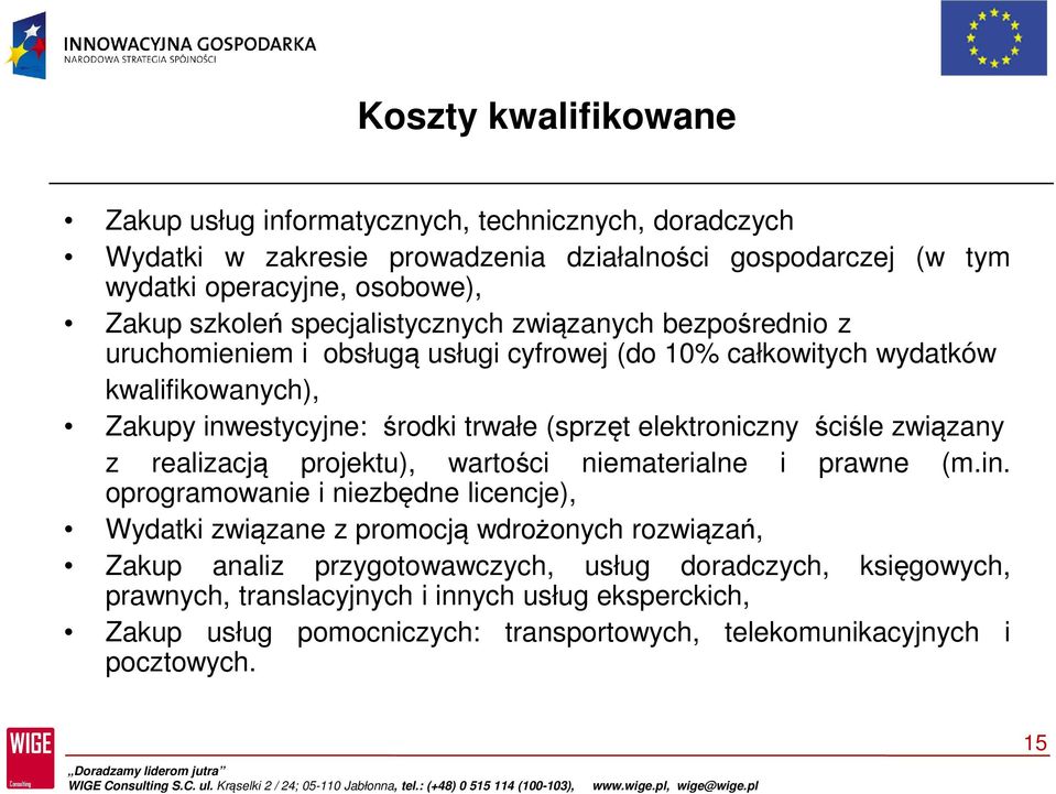 elektroniczny ściśle związany z realizacją projektu), wartości niematerialne i prawne (m.in.