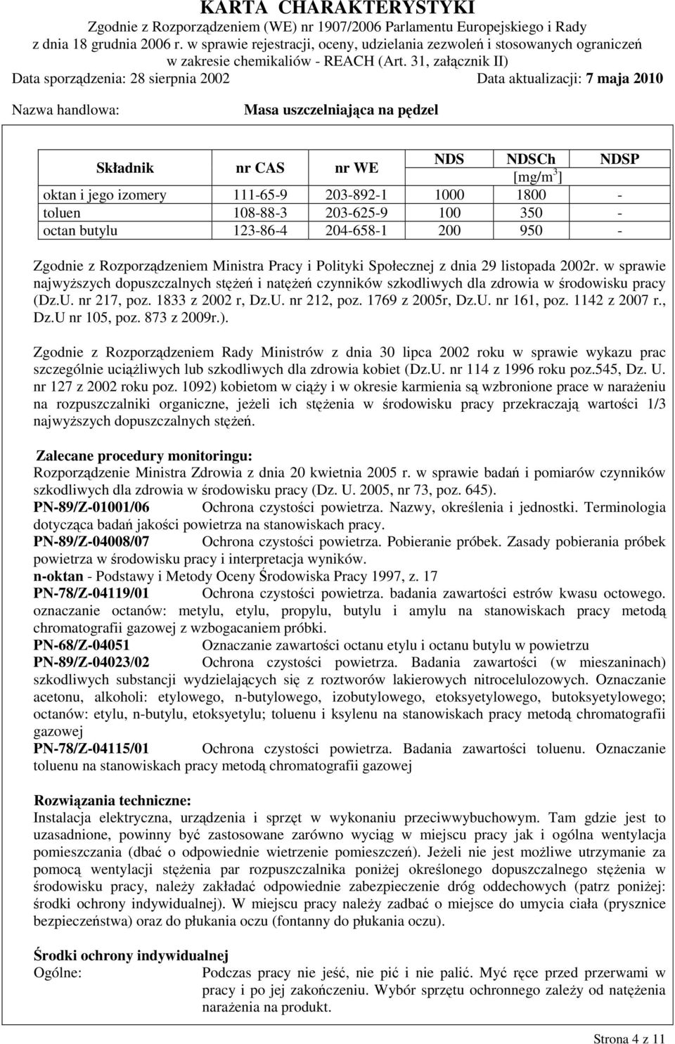 nr 217, poz. 1833 z 2002 r, Dz.U. nr 212, poz. 1769 z 2005r, Dz.U. nr 161, poz. 1142 z 2007 r., Dz.U nr 105, poz. 873 z 2009r.).