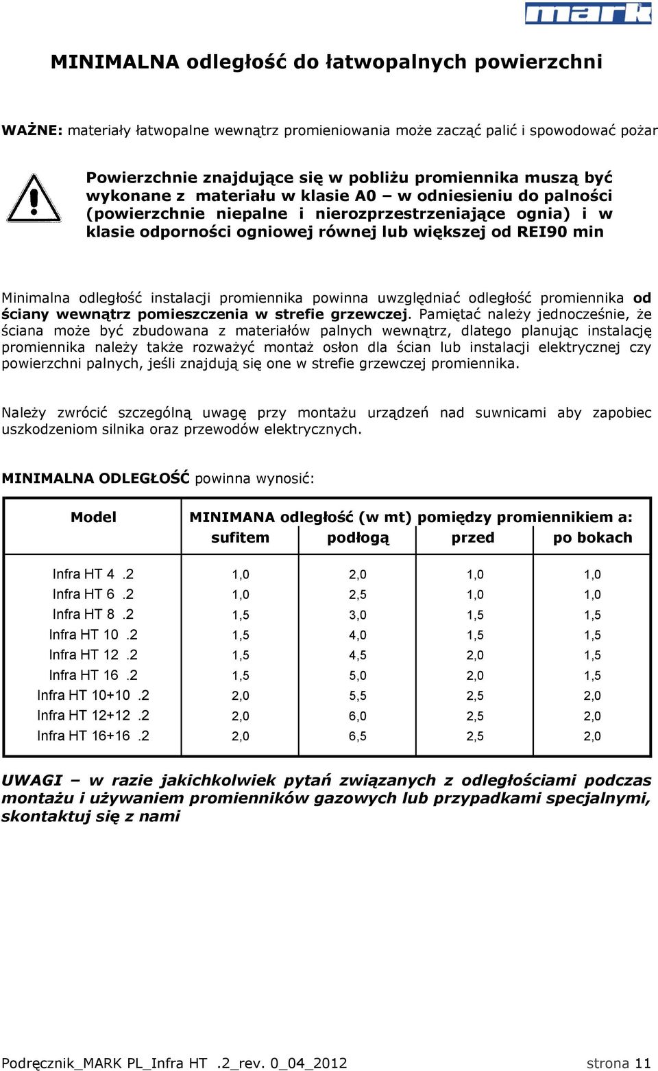 instalacji promiennika powinna uwzględniać odległość promiennika od ściany wewnątrz pomieszczenia w strefie grzewczej.