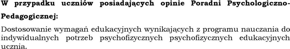 edukacyjnych wynikających z programu nauczania do